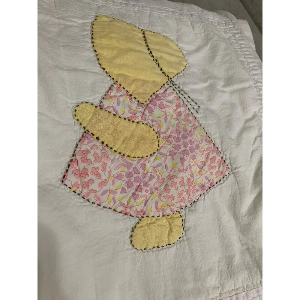 Vintage Sunbonnet Sue Quilt Cutter Primitive Hand Applique Cottage 63x79” READ